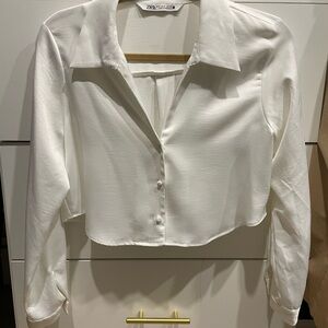 Zara Women's White Button-Up Top